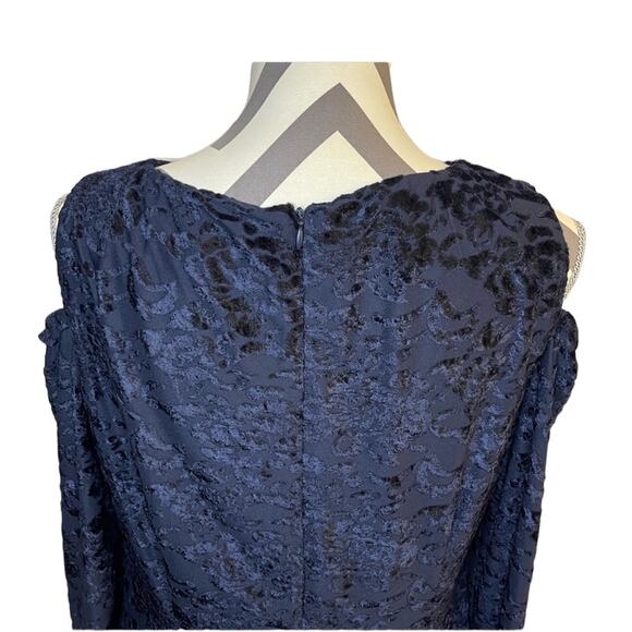 Maggy London Off shoulder Long sleeve Velvet Navy Midi Women's Sheath Dress 14 - Picture 7 of 9
